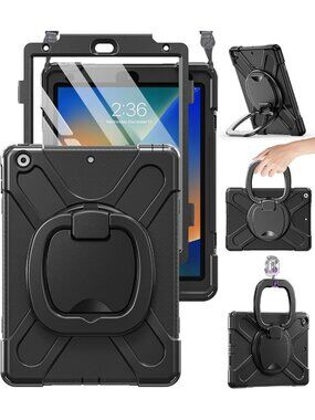 Heavy Duty Silicone Case for 10.2" iPad, Built-in Screen Protector, Kickstand